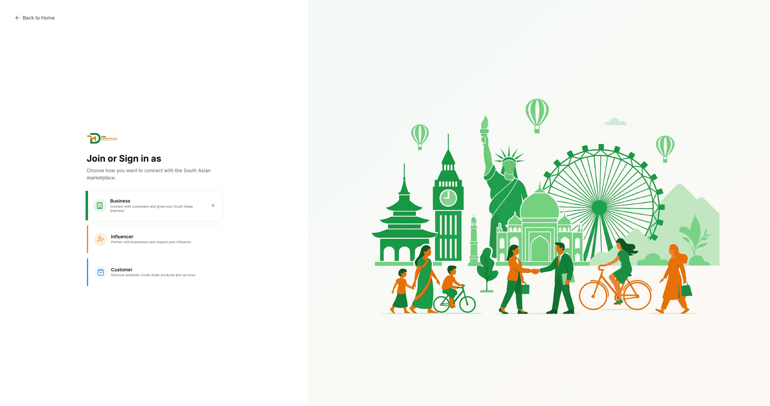 Join or sign in as a business, influencer or customer