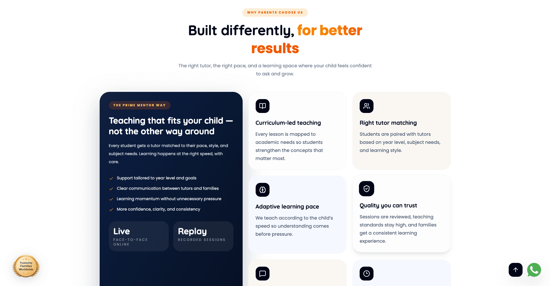 Why parents choose us: the feature grid